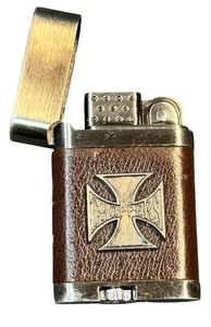 lot 241 image: Vintage Zippo lighter with a leather-like casing
