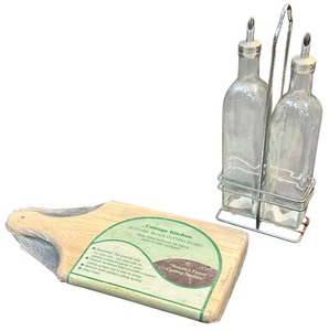 lot 227 image: NEW Cottage Kitchen Cutting Board with Olive Oil Dispensers and Holder