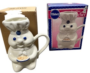 lot 460 image: NEW Vintage FS PILLSBURY DOUGHBOY CERAMIC PITCHER  w COOKIES Poppin Fresh Pitcher 1999 B&M