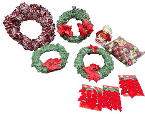 lot 503 image: Beautiful Vintage Wreath bundle with new ribbons and vintage ornaments