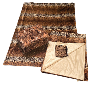 lot 98K image: LL-BR3 - Leopard Print Decor Set with 2 Soft Throws, Foot Stool, and Small Journal