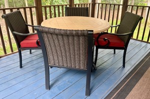 lot 8 image: P - Patio Table with 4 Chairs and Red Cushions