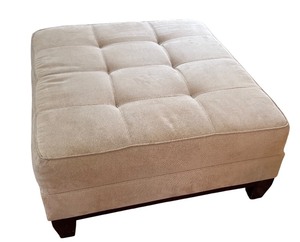 lot 27D image: TVRM - Beige Upholstered Ottoman with Tufted Cushion and Wooden Legs
