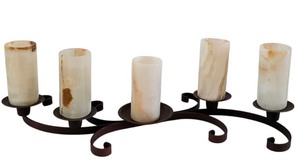 lot 50K image: LR - 19-Inch Metal Scrollwork Pillar Candle Holder with 5 Onyx Cylinders