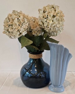 lot 51K image: LR - Pair of Decorative Vases and Faux Hydrangea Floral Arrangement