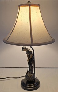 lot 57K image: LR - Golf Theme Table Lamp with Golfer Figure and Shade