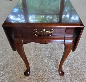 lot 58K image: LR - Vintage Mersman Drop-Leaf Side Table with Drawer and Brass Handle