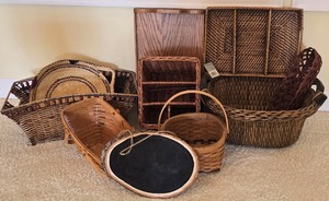 lot 65K image: LR - Collection of Woven Baskets, Wooden Tray, and Organizers Including NorthCrest and Longaberger