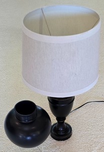 lot 72K image: LR - 27-Inch Black Table Lamp with Haeger Vase Base and 10-Inch Tall Shade