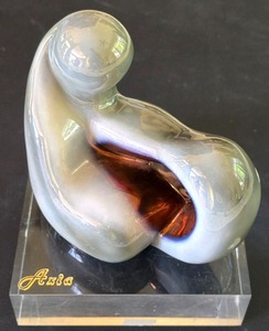 lot 77K image: LR - Aria Hand Made Spain Modern Art Glass Sculpture with Acrylic Base