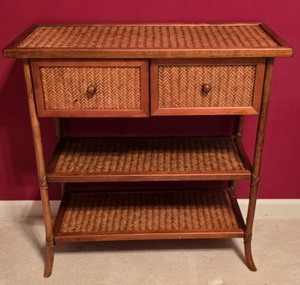 lot 86K image: LL-BR3 - Woven Rattan and Wood Side Table with 2 Drawers and Shelves