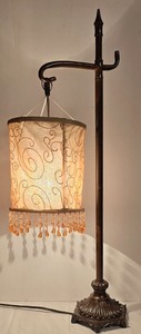 lot 96K image: LL-BR3 - Vintage Hanging Table Lamp with Ornate Stand and Beaded Shade