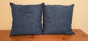 lot 103K image: LL-BR2 - Pair of 25 Square Decorative Throw Pillows with Textured Blue Front