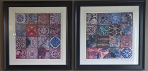 lot 122K image: O - Set of 2 Framed Tile Pattern Prints, 35.25 Inch - One with Damaged Backing