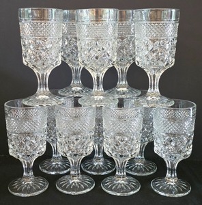 lot 125K image: H - Set of 12 Vintage Pressed Glass Goblets, 6.5 Inch Tall