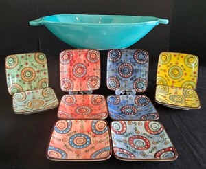 lot 129K image: H - Couleur Nature Serving Dish and Set of 10 Square Appetizer Plates