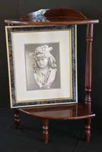 lot 141K image: ML-BR1 - Corner Display Table and Framed Bust Artwork Pair