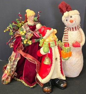 lot 168K image: G - Holiday Decor Collection 18in Snowman, 16.5in Angel, 14in Ceramic Bear