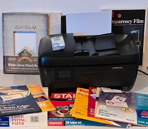 lot 173K image: LL-FR - HP OfficeJet 3830 All-in-One Printer with Paper and Office Supplies Bundle