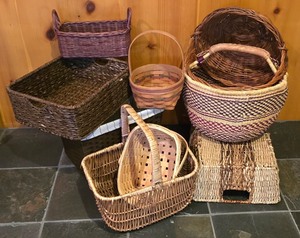 lot 181K image: LL-FR - Collection of 9 Woven Baskets Including Longaberger and Large Rectangular Basket