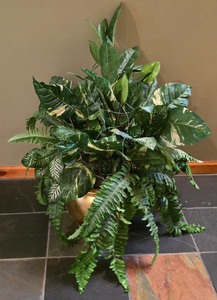 lot 182K image: LL-FR - Large Faux Plant Arrangement in Gold-Tone Metal Pot, 3 Ft Tall