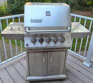 lot 198K image: D - Ducane Stainless Steel Propane Gas Grill with Side Burner and Cover