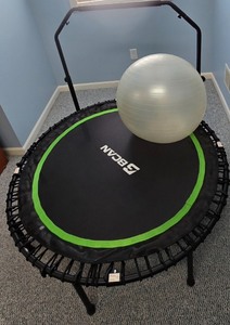 lot 205K image: UL - BCAN 48-Inch Fitness Trampoline with Handle and 20-Inch Balance Ball