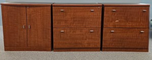 lot 206K image: UL - 3 Piece Wood Office Storage Set - Cabinet and 2 Lateral File Drawers