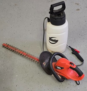 lot 219K image: G - Black & Decker Hedge Hog 24-inch Hedge Trimmer and Roundup 1-Gallon Pump Sprayer