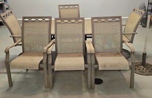 lot 222K image: G - 7-Piece Patio Dining Set with Table, 2 Rockers, 4 Chairs