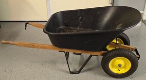 lot 225K image: G - Used Two-Wheel Wheelbarrow with 27 x 39.5 Inch Black Bin