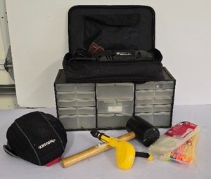 lot 229K image: G - Workshop Tool Lot with Craftsman Drill Storage Cabinet Mallet Cable Ties and More