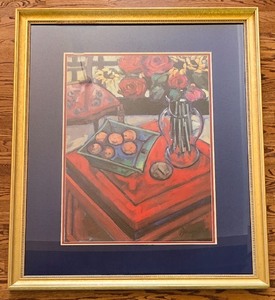 lot 233K image: LR - Framed Signed Still Life Print byJae Dougall Chinese Red Chest with Gold Frame