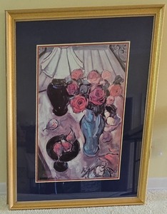 lot 234K image: LR - Framed Still Life Print of Flowers in Vase Signed