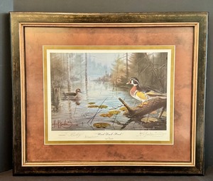 lot 7A image: LR - Framed Limited Edition Wood Duck Pond Print by Les Kouba
