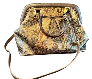 lot 15D image: MBR - Brahmin Brown Gold Embossed Leather Satchel Purse
