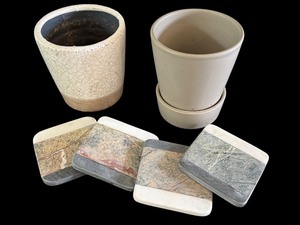 lot 40D image: K - Set of 2 Planters (5.5 and 6 Inch) with 4 Stone Tile Coasters