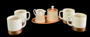 lot 41D image: K - 7-Piece Ceramic Coffee Set with Copper Accents