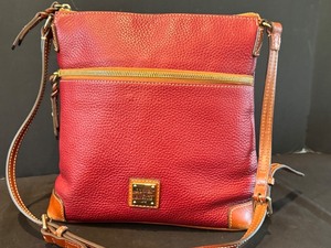 lot 58D image: O - Dooney and Bourke Red Pebble Grain Crossbody Bag with Adjustable Strap
