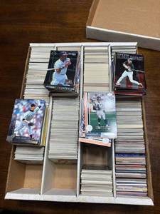 lot 115 image: Four Row Box of Baseball and Football Cards, Mostly From 1980s to 2000s