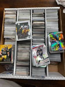 lot 119 image: Four Row Box of Football NFL Trading Cards, Mix of Years, Brands and Players