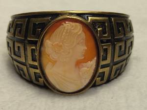 lot 52 image: Amedeo Deco style Hand Carved Cameo Brass Cuff Bracelet