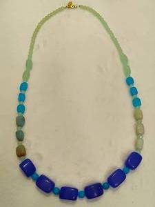 lot 58 image: Signed George Blue & Green Graduated Glass Beaded Necklace