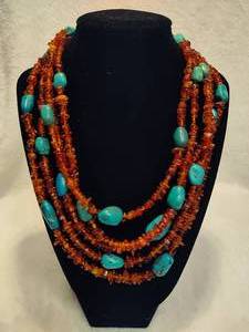lot 59 image: 925 Jay King DTR Amber & Turquoise Nugget Five Strand Nugget Necklace