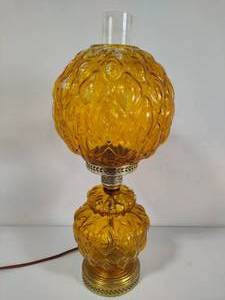 lot 50 image: Boudoir Double Ball Amber Color Glass Lamp