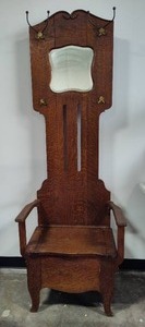 lot 24 image: Antique Oak Seated Hall Tree wMirror