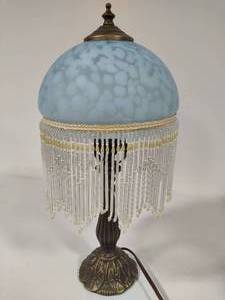 lot 20 image: Frosted Blue Glass Boudoir Lamp wDangling Beads