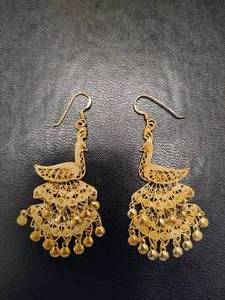 lot 79 image: Sterling Silver Filigree Peacock Chandelier Dangle Earrings