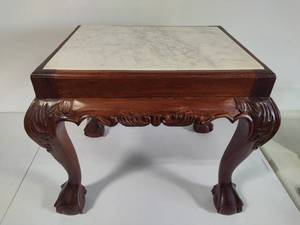 lot 35 image: Claw Foot Marble Top End Table