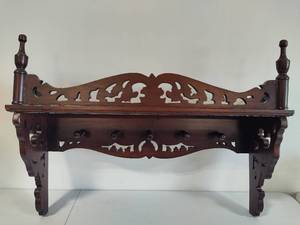 lot 91 image: Large Wooden Hanging Shelf wPegs
